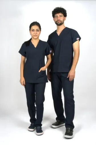 SEZA TEKSTİL 150500300 Lacivert Premium Flex Unisex Likralı Scrubs Doktor Hemşire Üniforma Takım