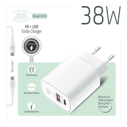 sg76. Subzero Sg76 38W Usb/pd Girişili Type-C Turbo Şarj Aleti