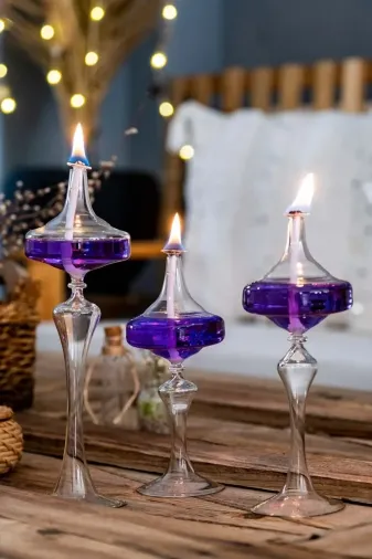Shabbo Glass 200300SHBBO Ufo Şamdan Cam Kandil3 Lü Set Mor