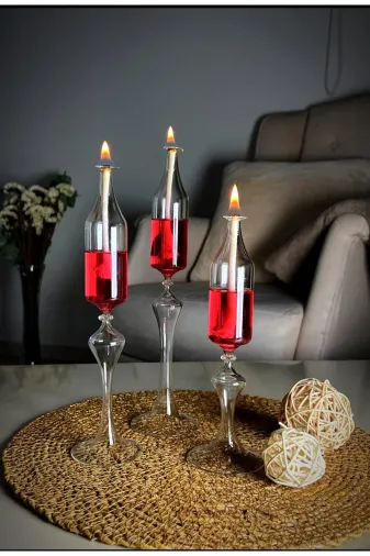Shabbo Glass SHB0020220001 Şamdan Ayaklı 3’Lü Set