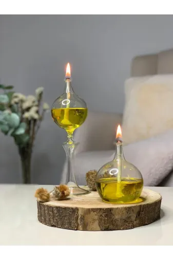 Shabbo Glass SHB0020220011 Ayaklı Drops Şamdan Cam Kandil 2'li Set Kandil Yağı