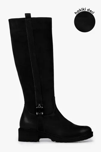 Shoeberry XRC8400 Kadın Frost Siyah Hakiki Deri Nubuk Çizme