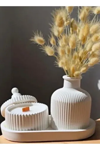 SHOP35 Tuf 12 Dörtlü Vazo Set (Alt Tabak Hediye )