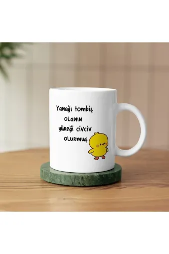 shopiends KP9213 Yanağı Tombiş Olanın Yüreği Civciv Olurmuş Baskılı Seramik Kahve Çay Kupası