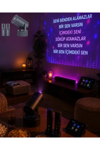 shoplet BRLAKXXUCZZZKAREOKEPROJEKSYON-5 Bluetooth Hoparlörlü Akıllı Projektör Kablosuz Karaoke Mikrofonlu