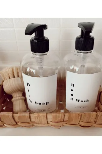 SİDERDESİNG SDRSDR247 2Li Şeffaf Dekoratif Plastik Şişe Dish Soap Ve Hand Wash 500 Ml
