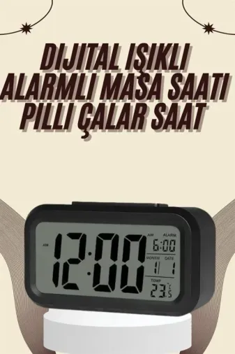 Şık Dijital Masa Saati 4,3x15,1 Cm Termometreli