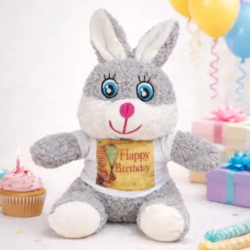 Şık Doğum Günü Tişörtlü Peluş Tavşan 25 Cm