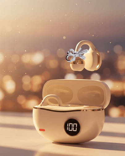 Şık ve Taşınabilir Bluetooth Kulaklık Gün Boyu Kullanım 2 Kurdele Küpe Hediyeli