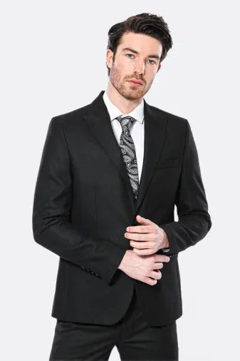 Sivri Yaka Tek Düğme Siyah Slim Fit Ceket | Wessi