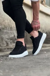 Siyah (Beyaz Taban) Bağcıklı Kot Erkek Günlük Ayakkabı