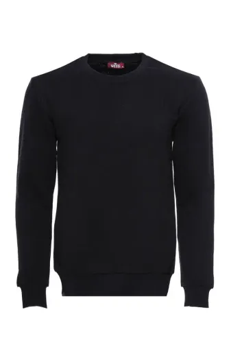 Siyah Desensiz Bisiklet Yaka Sweatshirt - Wessi