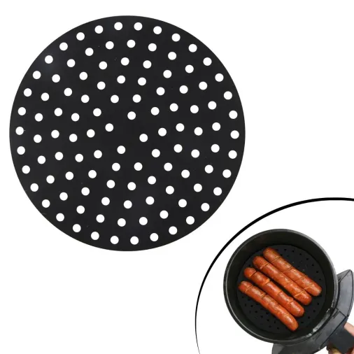 Siyah Isıya Dayanıklı Yıkanılabilir Silikon Fırın Ve Airfryer Yuvarlak Model Pişirme Matı 20 Cm (4745)