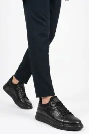 Siyah Kroko Lastik Bağcıklı Erkek Sneaker