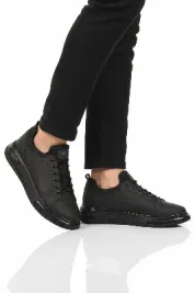 Siyah Lastik Bağcıklı Erkek Sneaker