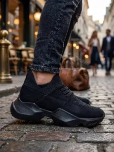 Siyah (Siyah Taban) Bağcıklı Yüksek Taban Erkek Sneaker