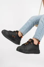 Siyah Turuncu Lastik Bağcıklı Erkek Çocuk Sneaker