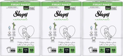 Sleepy Bebek Bezi Naturel 4+ Beden 9-16 KG Maxi Plus 198 Adet Aylık Fırsat Pk