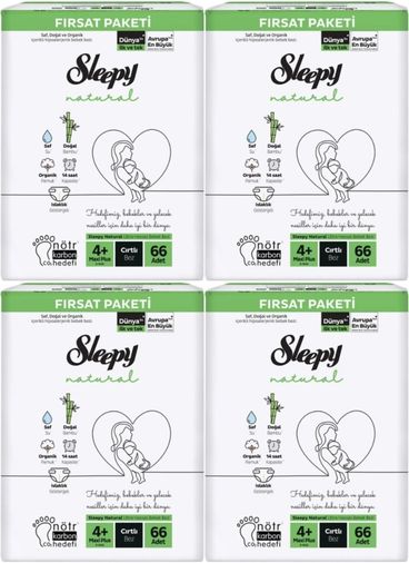 Sleepy Bebek Bezi Naturel 4+ Beden 9-16 KG Maxi Plus 264 Adet Avantaj Fırsat Pk
