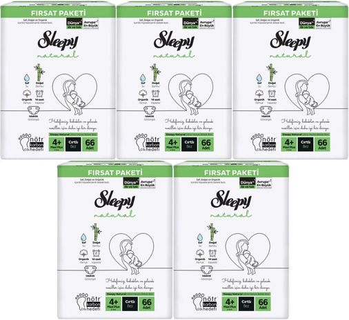 Sleepy Bebek Bezi Naturel 4+ Beden 9-16 KG Maxi Plus 330 Adet MeGa Fırsat Pk