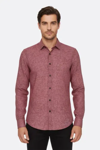 Slim Fit Bordo Desenli Gömlek - Wessi - L / Bordo