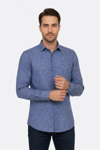 Slim Fit Lacivert Desenli Gömlek - Wessi - XXL / Lacivert