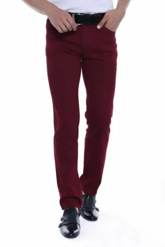 Slim Fit Pamuklu Bordo Erkek Pantolon - Wessi
