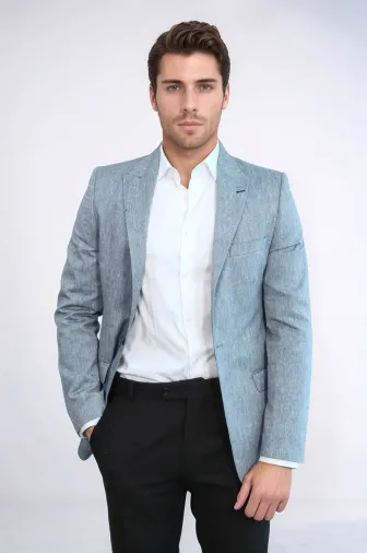 Slim-Fit Sivri Yaka Mavi Ceket - Wessi