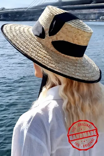 SLM-002 Kadın Bosphora Model Kurdeleli Hasır Şapka Geniş Kenarlı Trend Günlük Ve Plaj Şapka