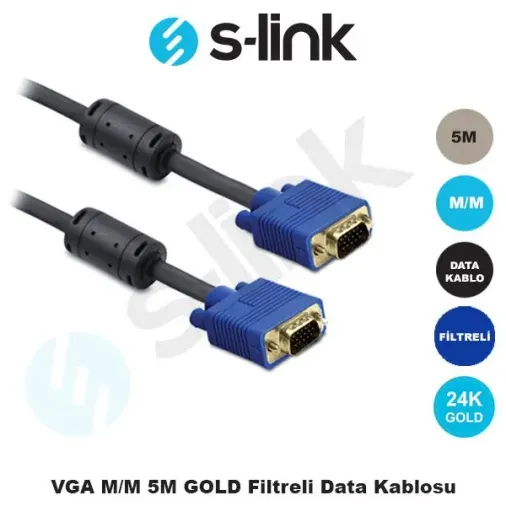 SLX-176 5 Metre Altın Uçlu Erkek/Erkek VGA Kablo