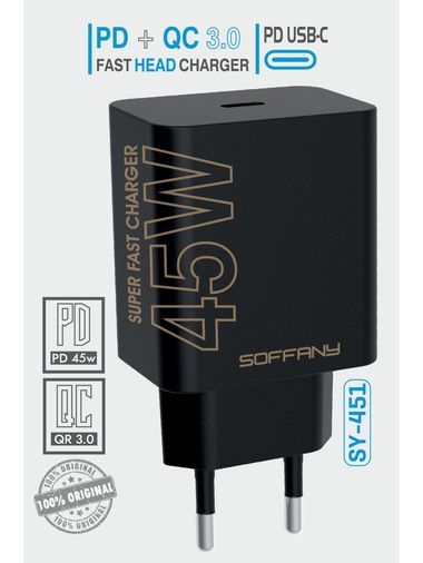 Soffany Sy-451 45W Pd Turbo Şarj Başlığı 45W Pd Hızlı Şarj Adaptörü