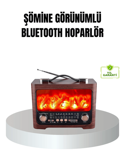 Solar Şarjlı Şömine Alev Efektli Bluetooth Hoparlör 7W Taşınabilir Ses Sistemi