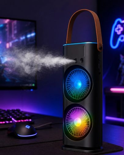 Solmazlar Online 125891608 Mey İthalat Rgb Işıklı Spreyli Masa Fanı Çift Motorlu Güçlü Üflemeli Taşınabilir Fan Çok Renkli