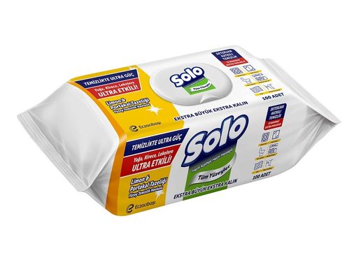 Solo Yüzey Temizlik Havlusu - Mendili 100 Yaprak Limon & Portakal Tazeliği Plastik Kapaklı