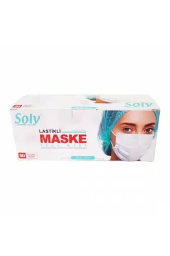 Soly 597303803 Beyaz Care 50 Adet 50'li 1 Kutu Üç Katlı Lastikli Burun Telli Cerrahi Maske
