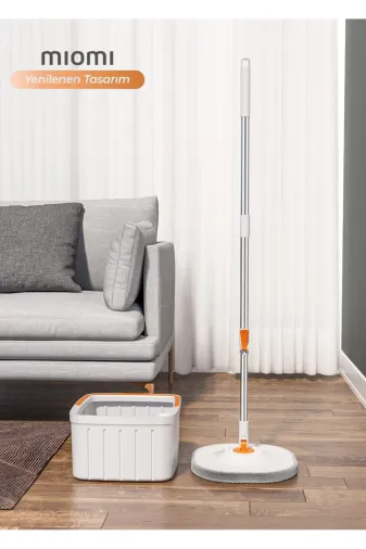 Spin Mop Temiz&kirli Su Ayıran 1 Adet Yedek Moplu Otomatik Temizlik Seti, Yenilenen Tasarım Kare Baş