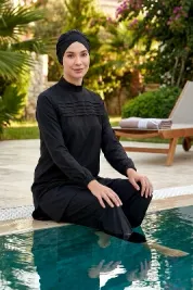 Spor Likra Tam Kapalı Tesettür Mayo Angela 4585 Siyah