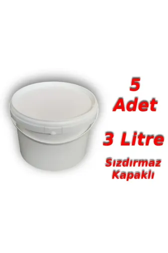 SSEPETLESENE SPTKTUAMBLJMLZ3662 3 Lt Plastik Kapaklı Kova Hobi Boya Gıda Yoğurt Kovası Beyaz 5 Adet - 13 X 22 Cm