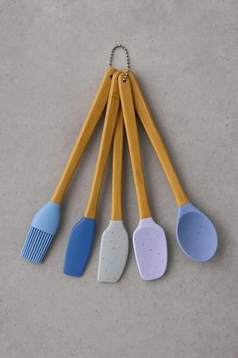 ST 57855210126324180184975 5&apos Li Mini Silikon Uçlu Bambu Saplı Mutfak Spatula Seti - Yanmaz Yapışmaz Karıştırıcı, Fırça Ve Hamur Kaşığı 0