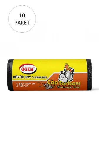 St Morritz TYB7TEDP5RVMJMYY10 Büyük Boy Çöp Torbası 65 X 80 Cm 10 Lu Rulo X 10 Paket = 100 Adet (Siyah)