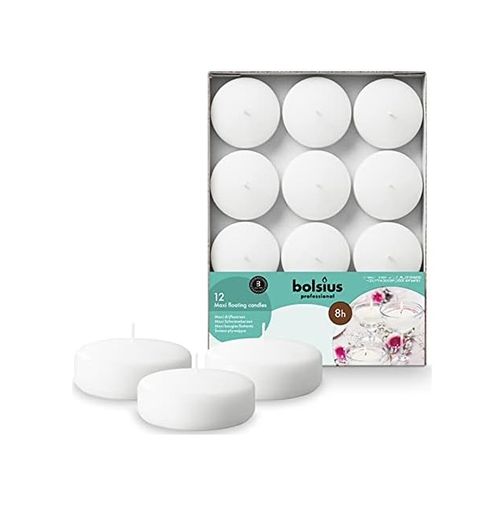 Standart Estetiki 57855210124811180184975 Bolsius Beyaz Mega Yüzen Mumlar, 8 Saat Yanma Süreli, Ø 7,6 Cm Çapında, 12 Adet 50 X 22