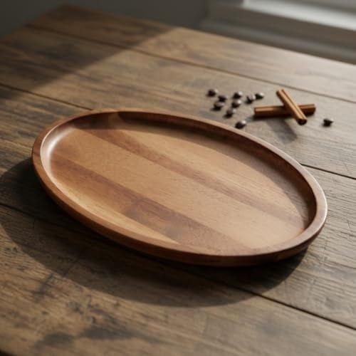 Standart Wood 57855210125889480184975 Akasya Ağacı Oval Sunum Tabağı 28X18 Cm Yükseltilmiş Kenarlı Doğal Ahşap Servis Tepsisi Kahve, Peynir Ve Atıştırmalık Sunumları İçin 15Cm