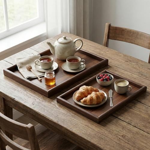 Standart Wood 57855210125912380184975 2&apos Li Ekonomik Ahşap Bambu Tepsi Seti - Çay Kahve Sunum Ve Dekoratif Düzenleyici Tepsi 20X30 Cm & 35X25 Cm - Doğal Ve Kahve Renk Seçenekli Kahve Ceviz 15Cm