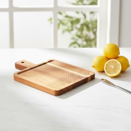 Standart Wood 57855210131420380184975 Doğal Akasya Ahşap Dikdörtgen Sunum Tahtası Ve Servis Tepsisi 23X17 Cm Kahve Yanı, Peynir Ve Kahvaltılık Sunumluk Kare Formlu Estetik Tasarım 15Cm