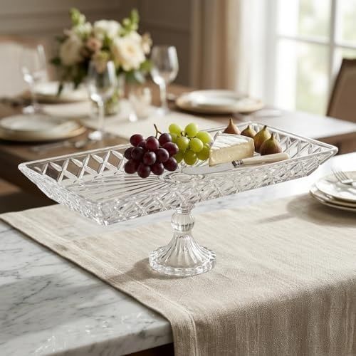 Standart Wood 57855210131596280184975 Kafes Model El Yapımı Ayaklı Cam Sunumluk - Dikdörtgen Şeffaf Dekoratif Servis Ve Meyve Tabağı 39X15 Cm 15Cm