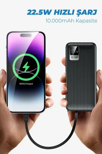 starnewstore 6485216677521721051 Type-C Ve Iphone Kablolu 10000Mah Powerbank 22.5W Hızlı Led Ekranlı Taşınabilir Batarya Ysftx