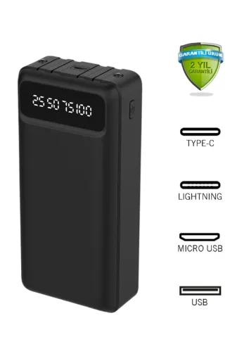 starnewstore 6485216707511721051 Şarj 30.000Mah Powerbank Led Ekran Göstergeli Led Işıklı Kablolu Batarya Şarj Aleti Ysftx 721