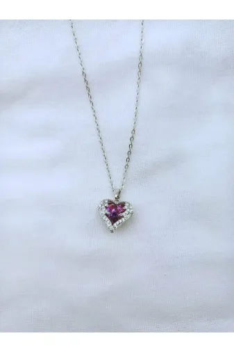 Steel 0p34 Kadın 316L Paslanmaz Çelik Gold Kristal Mor Zirkon Taşlı Okyanusun Kalbi