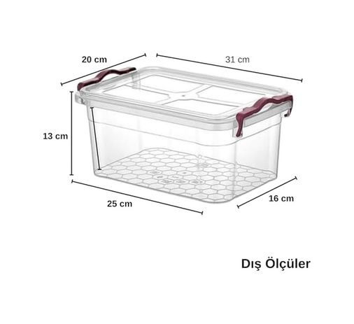 Stp Standartplast 57855210125982080184975 5 L Dikdörtgen Şeffaf Plastik Saklama Kabı, Kapaklı, İstiflenebilir, Çıt Çıt Kapaklı Depolama Kutusu Açık Ahşap