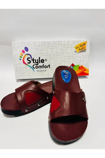STYLE COMFORT SC-03-sec Bordo Ortopedik Jel Destekli Cırtlı Terlik